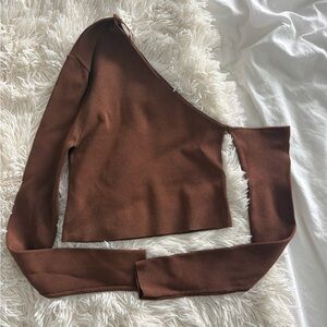 Zara Brown One-Shoulder Top